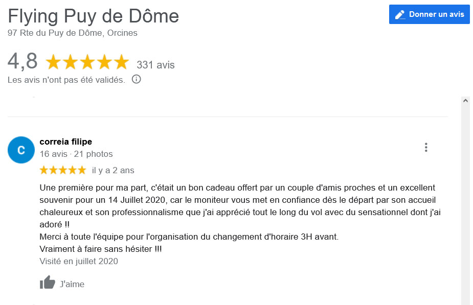 Avis Google Biplace Parapente Flying Puy De Dome Correia