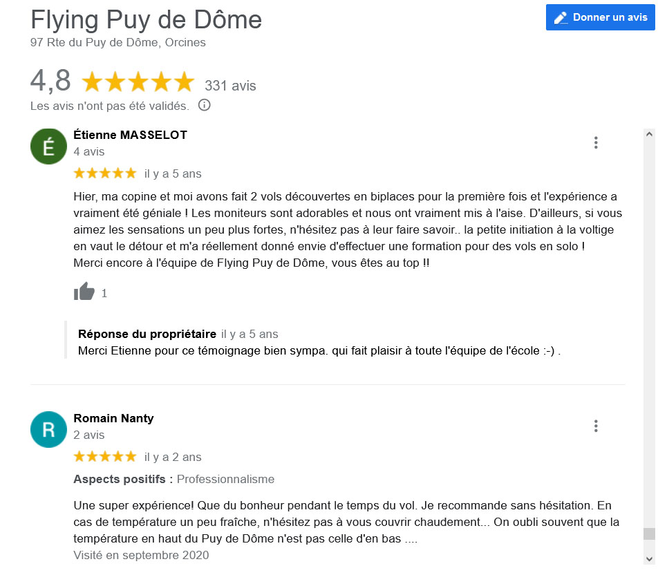 Avis Google Biplace Parapente Flying Puy De Dome Etienne Romain