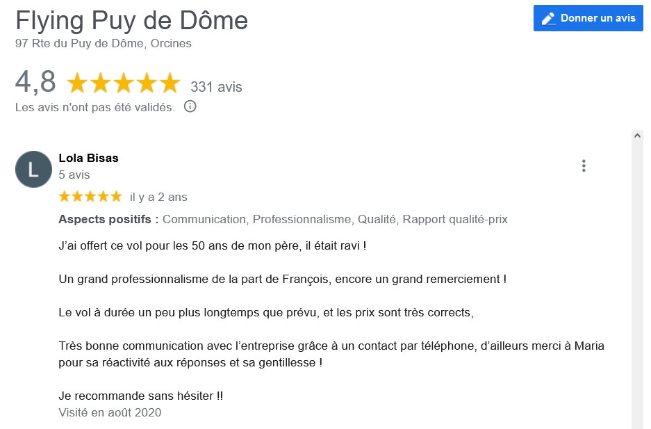 Avis Google Biplace Parapente Flying Puy De Dome Lola