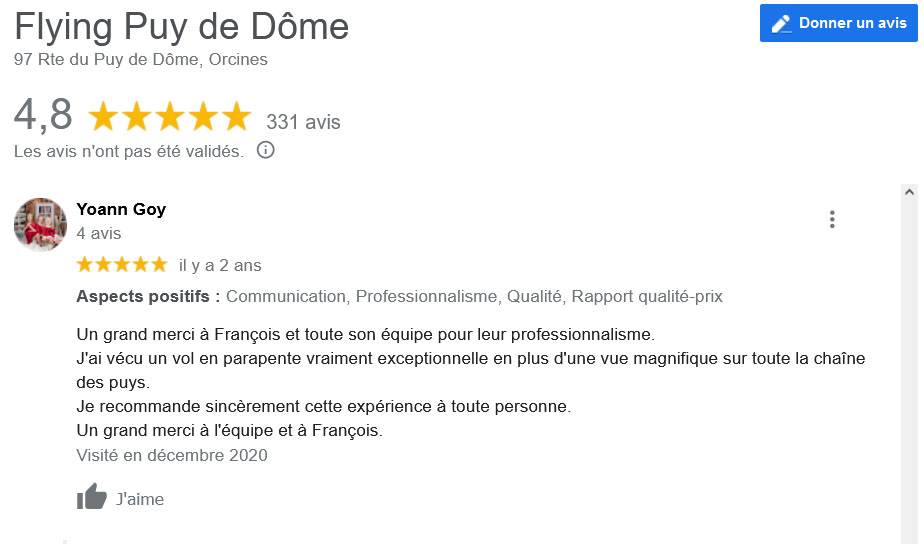 Avis Google Biplace Parapente Flying Puy De Dome Yoann