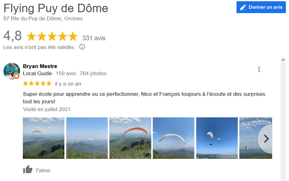 Avis Google Stage Parapente Flying Puy De Dome Bryan
