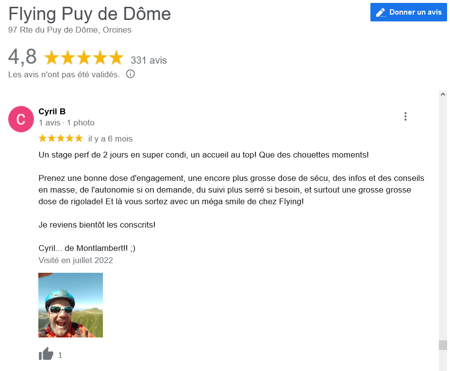 Avis Google Stage Parapente Flying Puy De Dome Cyril