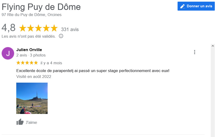 Avis Google Stage Parapente Flying Puy De Dome Julien O