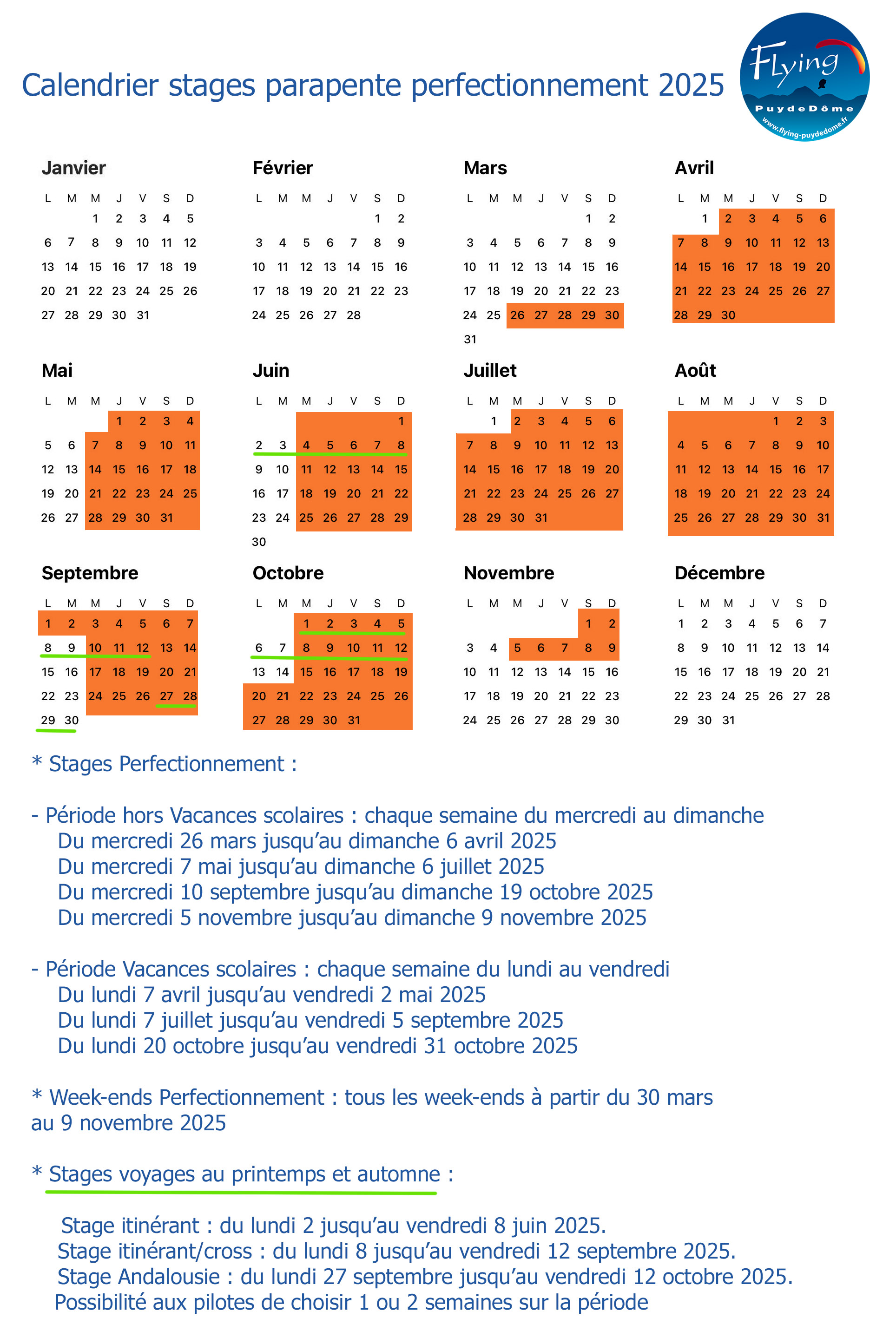 Calendrier stage perfectionnement 2025 FPDD